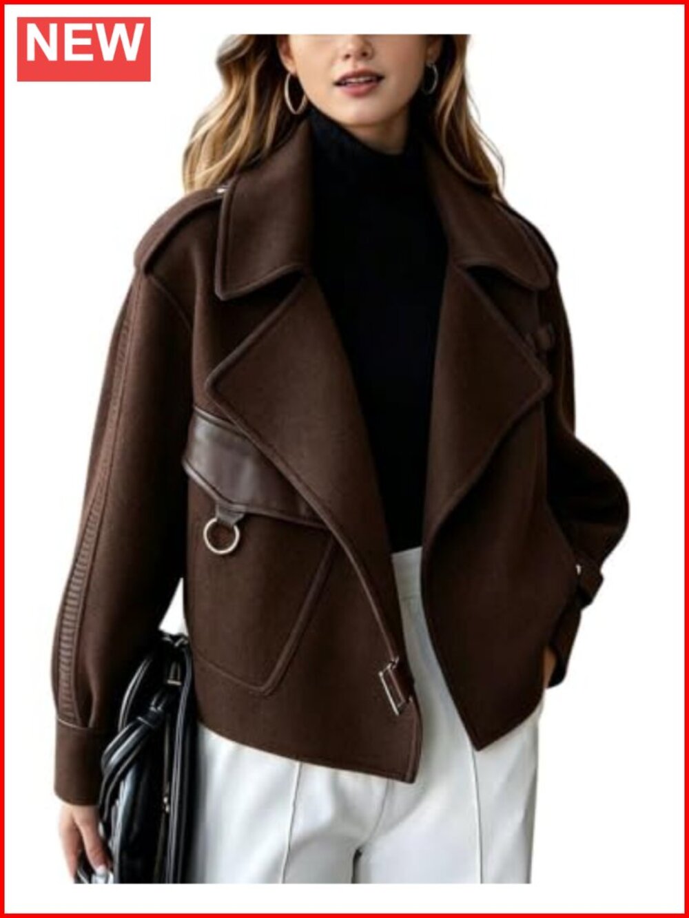 Cropped Wool Blend Open Front Coat